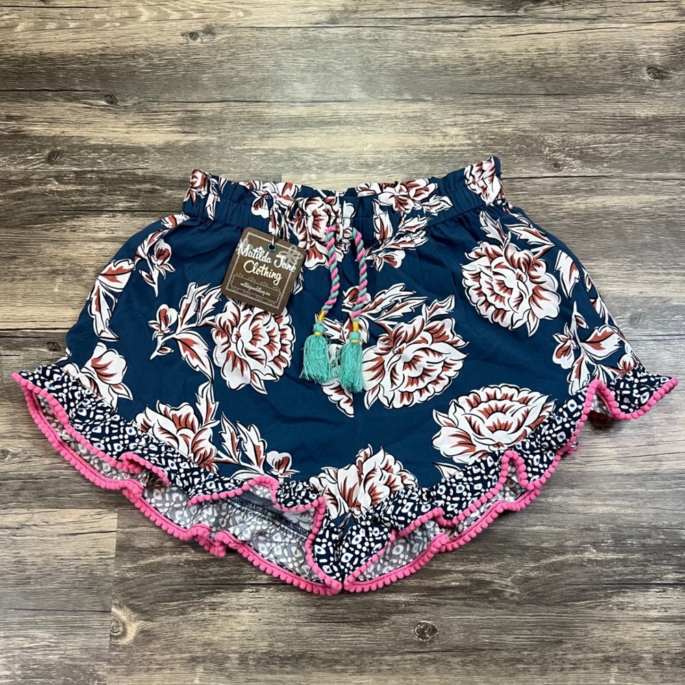 Matilda Jane Floral Ruffle Shorts Girls Size 10 Boho Boutique NWT Pom Pom